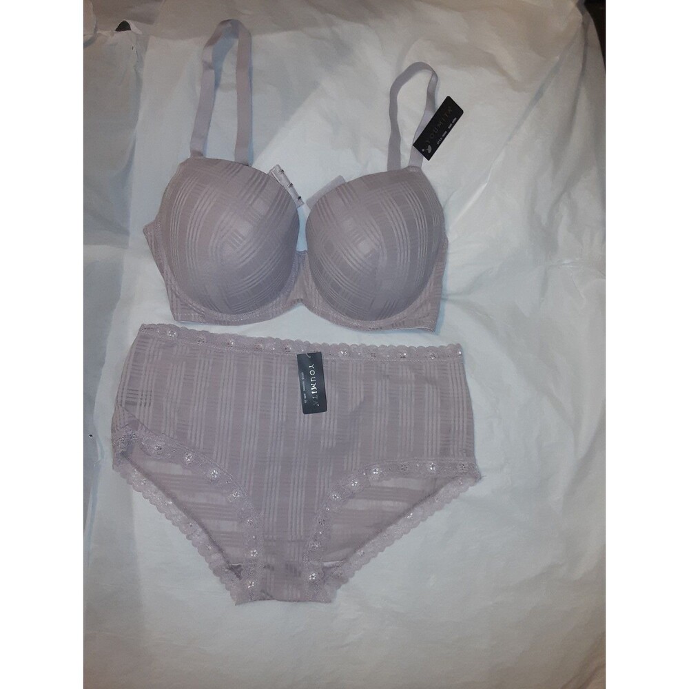 Youmita 42DD Burnished Lilac Geo Lace Bra & 2x Geo Lace Panty NWT